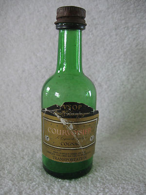 VSOP Courvoisier Cognac 1/10 pint Mini Green Glass Bottle Metal Lid France EMPTY