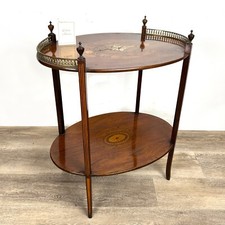 Tavolino tavolo Ovale antico da salotto soggiorno in legno intarsiato epoca 800