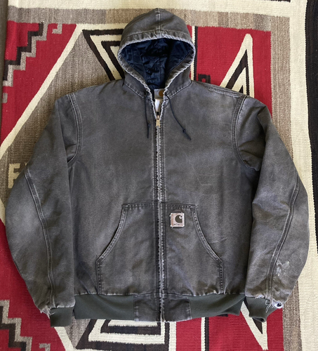 Vintage Carhartt Jacket Brown Quilt Lined Hooded Canvas L fit Faded Distressed - 第 1/15 張圖片