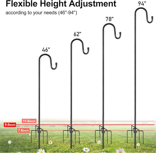 30"~94" H pole Shepherd Hook hanging flower basket 5 Prong standing bird feeder - Picture 5 of 12