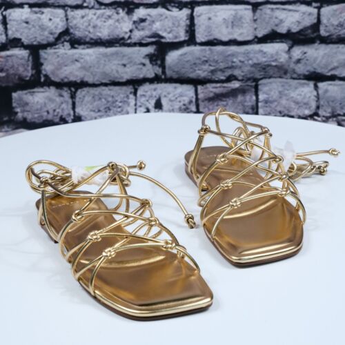 MARC FISHER LTD: Womens Gold Ankle Wrap Monnie Square Toe Sandals Shoes - Picture 2 of 5