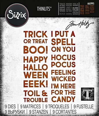 New Retired Sizzix Thinlits Halloween Bold Text 9pc #665995 Retail $34.99 Holtz