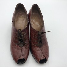 1940s Brown Alligator Pump Shoes Peep Toe 5.5 Vitality shoes Narrow Feet Custom