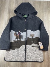 Giesswein Hooded Sweater Coat Boiled Wool Long Horse Equestrian Size 40 Austrian