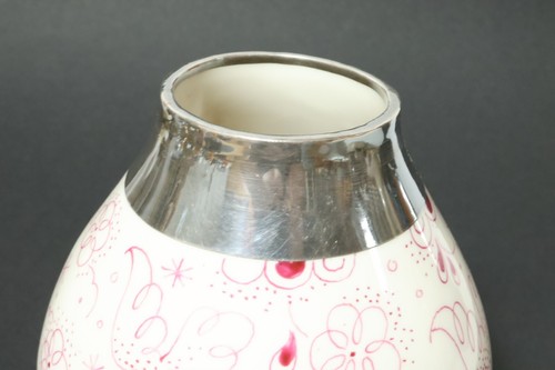 Alte Silber Porzellan Vase Fußvase Blumenvase Porzellanvase overlay silver ? alt - Bild 4 von 11
