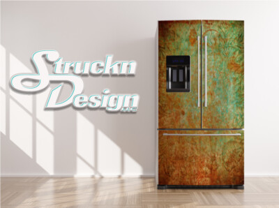 Vintage Rust Design Orange Green Fridge Freezer Wrap Side Door Vinyl Decal