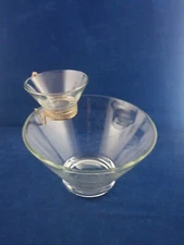 Anchor Hocking Clear Glass Chip And Dip Set With Gold Tone Filigree Dip Holder.