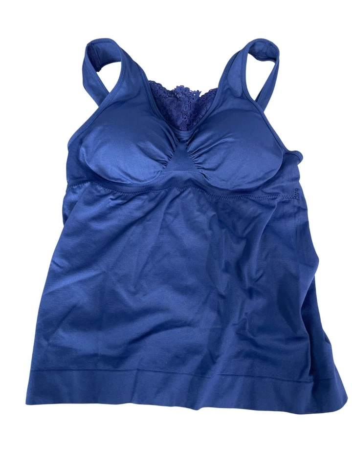Rhonda Shear Seamless Tank with Lace Inset Womens L Removable Pads Blue Intimate - Imagem 2 de 4