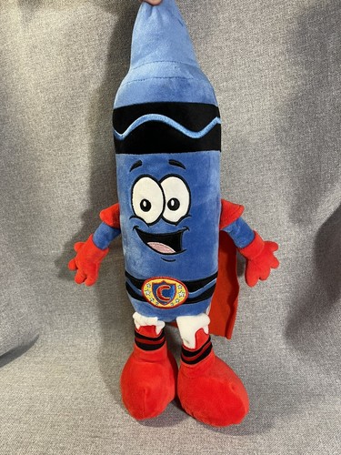 Crayola Experience Crayon Happy Blue Super Tip Superhero Plush Toy Red Cape 18" - Picture 2 of 5