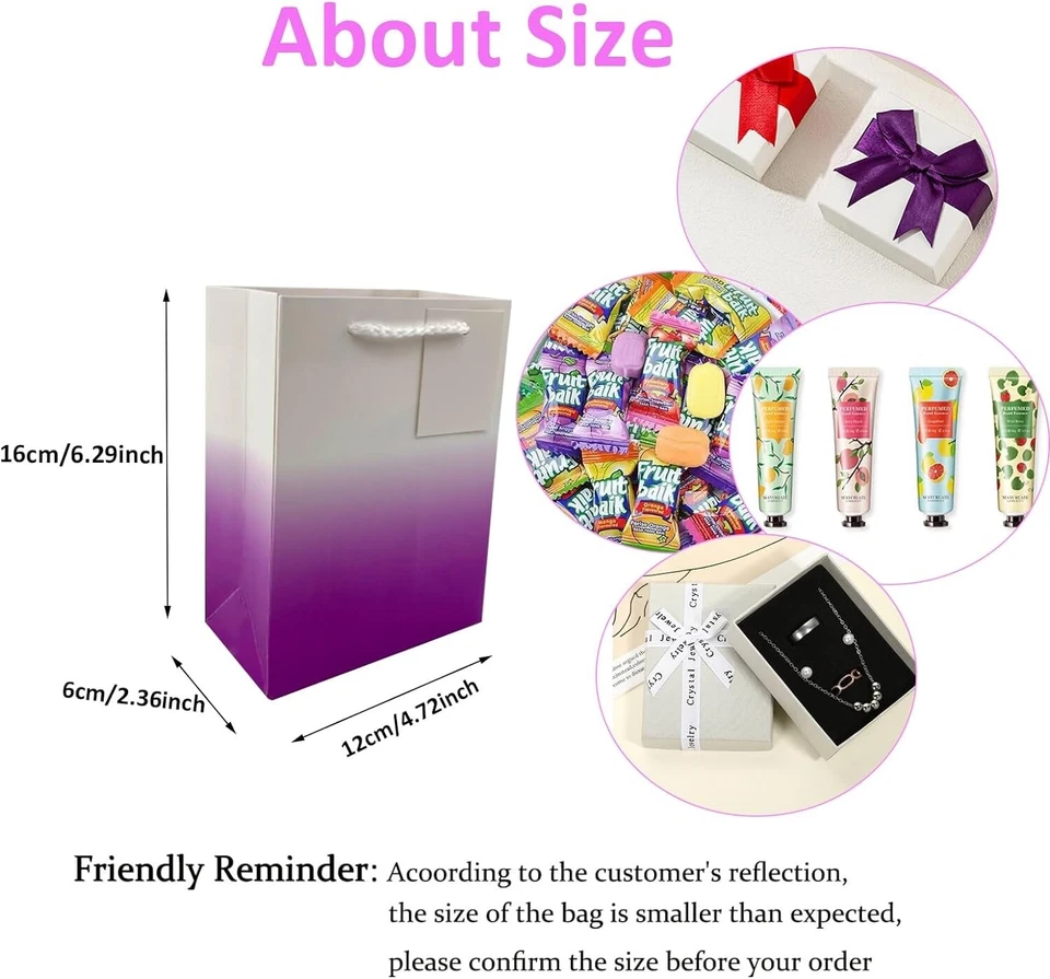 12 PIEZAS Bolsas de Regalo Pequeñas - Bolsas de Regalo Púrpura con Asas, 6.29 x 2.36 x 4.72 Pulgadas Foto 3 de 4