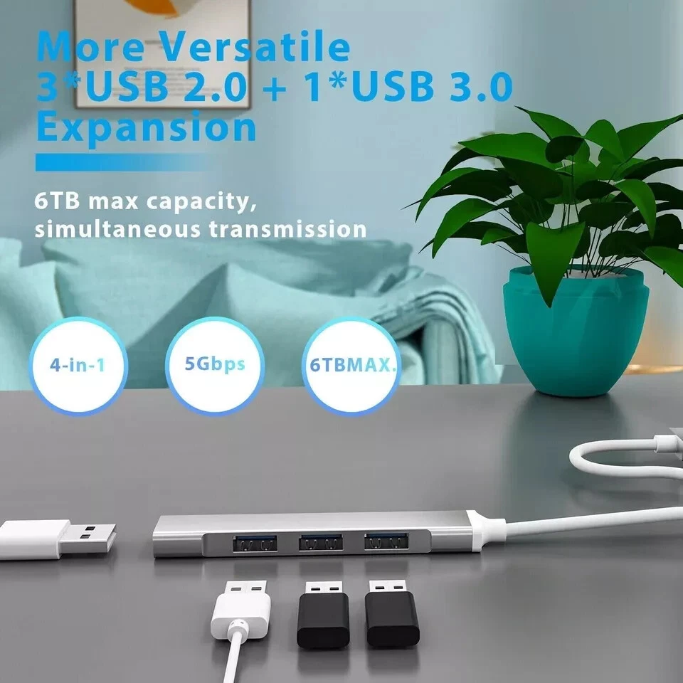 USB 3.0 Hub 4-Port USB Hub USB Splitter USB Expander for Laptops Flash Drive HDD