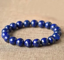 Natural 8mm Lapis Lazuli Beaded Bracelet Blue Gemstone Stretch Bracelet Handmade