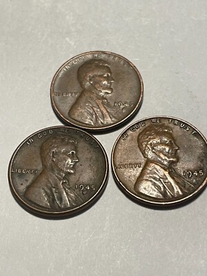 1945 p d s lincoln cent 3 coins free shipping