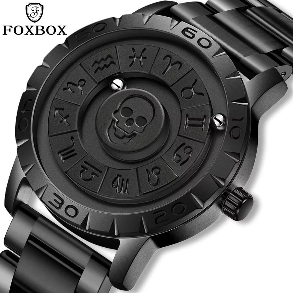 FOXBOX Men Watch Mirrorless Magnetic Bead Constellation Boys Sport