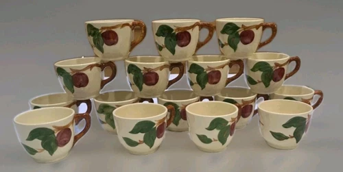 VINTAGE SET OF 16 FRANCISCAN APPLE MUGS 8 OZ EACH, 2-3/4", USA