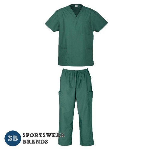 Mens Scrub Set - Nurse Doctor Vet Hospital Uniform Cargo Pant Top Dentist Green - Picture 7 of 9