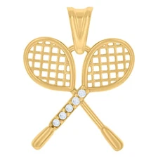 Real 10kt Yellow Gold CZ Tennis Racket Sports Charm Pendant Small Tiny
