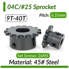  25 Roller Chain Sprocket 04C 9T - 40T Teeth Pitch 6.35mm 1/4" Sprocket Wheel