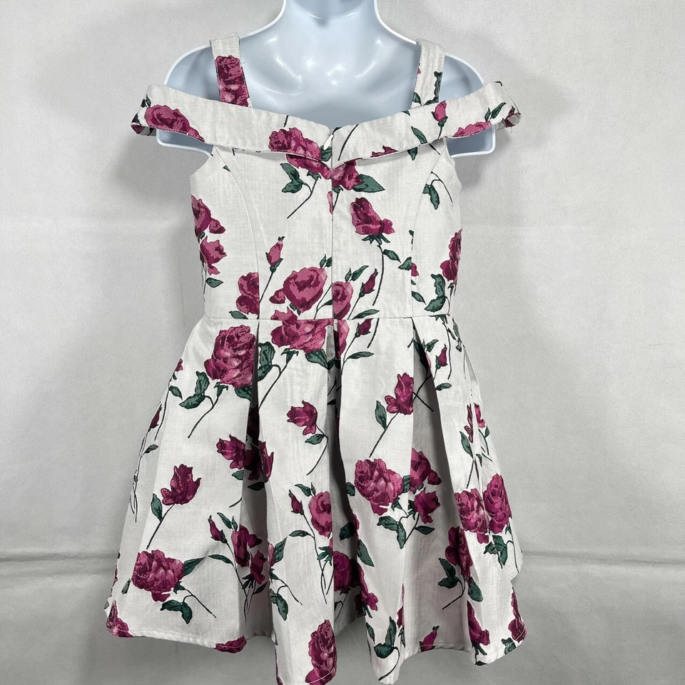 VESTIDO HALTER Plisado Sin Mangas PERSIGUIENDO LUCIÉRNAGAS BLANCO ROJO ROSAS Niñas Talla 4 Años Foto 4 de 4