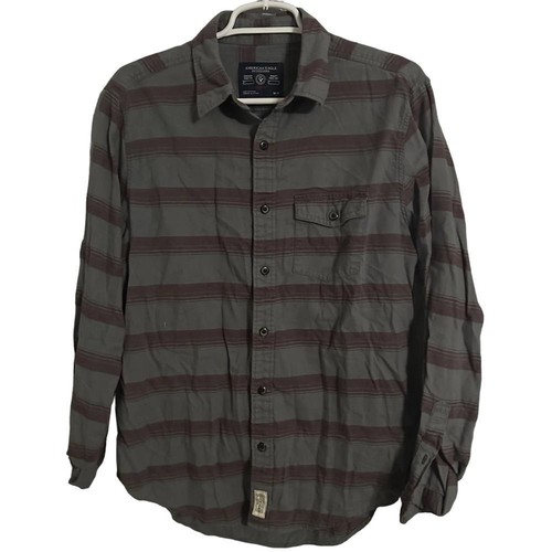 American Eagle Long Sleeve Shirt Mens M Medium Prep Fit Gray Casual