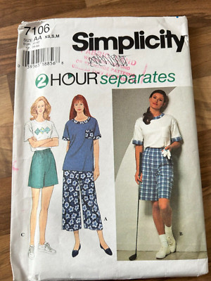 Simplicity Schnittmuster 7106 Misses 2 Stunden Top, Hose & Shorts, Größen 6-16