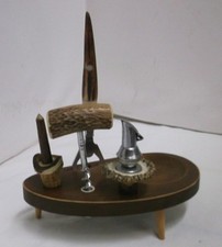 50er 60er Barbesteck Korkenzieher Flaschenöffner im Holzgestell 5tlg. 50s 60s