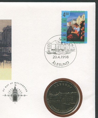 Norway Cover 1998.04.20. Ålesund 150th City Anniversary CuNi BU Medal  Official - Picture 2 of 4