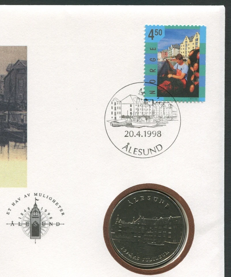 Norway Cover 1998.04.20. Ålesund 150th City Anniversary CuNi BU Medal  Official - Image 2 of 4