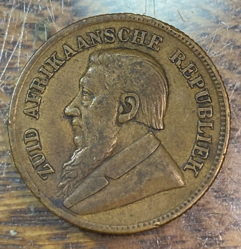 1896 Afrique du Sud 1 étang imitation jeton cuivre Kruger joli original XF CHRC - Photo 1/2