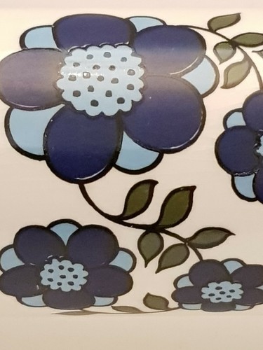 Porcelain Rolling Pin Scandinavian Floral Design Navy & Light Blue Vintage (B1) - Picture 4 of 9