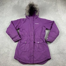 Columbia Nordic Strider Coat Girls Large Purple Omni-Heat Faux Fur Hooded