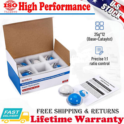 25g x12 Dental Hydrophilic VPS Impression Putty Fast Set(Base x6 & Catalysts x6)