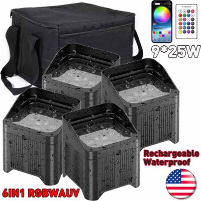 9X25W RGBWA UV LED Par Light IP65 Waterproof App Control for Outdoor Event W/Bag