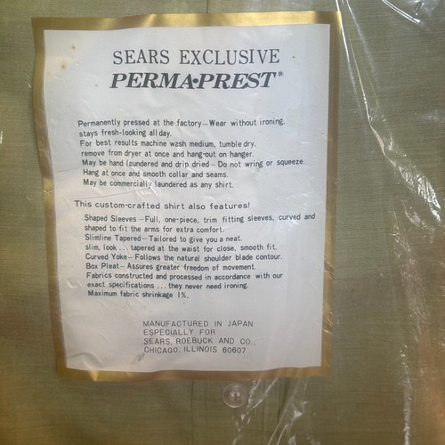 Vintage 60s Deadstock Sears Kings Road 15 1/2 Avacado Green Shirt Short Sleeve - Bild 5 von 5