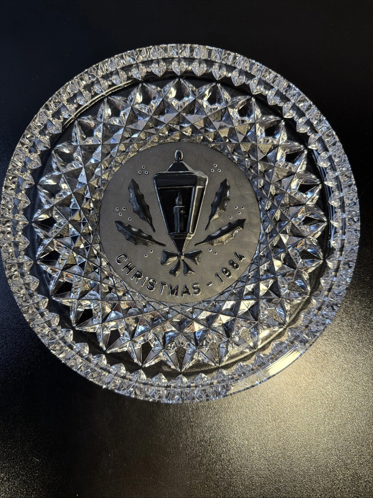 VTG Waterford Crystal Holly Lamp 12 Days of Christmas Plate Collector 8" 1984