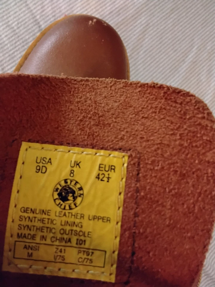 Mens Vintage Western Chief Brown Leather Crepe Sole Work Boot 9D - Image 4 of 4