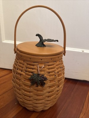 Vintage Longaberger 2000 October Fields Basket W/Metal Leaf /lid/protector