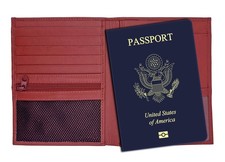 Red RFID Genuine Leather Passport Wallet