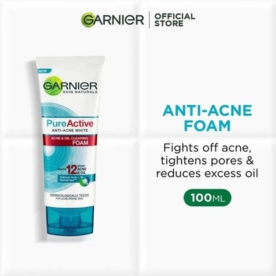 Garnier Pure Active Acne Fighting Cleansing Foam 100ml Clear Skin Facial Cleanse