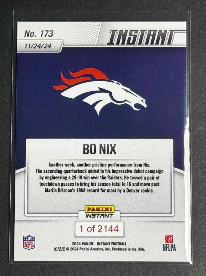 Panini Bo Nix #173 RC 2024 Denver Broncos Foto 2 de 4