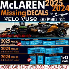 McLaren 2024 & 2025 logos for MCL38 & MCL39 Norris & Piastri 1:43 scale Decals