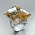 Jewellery 25 ct+ Natural Moss Agate Ring 925 Sterling Silver Size 7.5 /R461715
