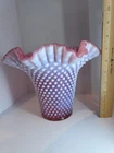 Fenton Cranberry Opalescent Hobnail Vase Ruffled 7" x 8"