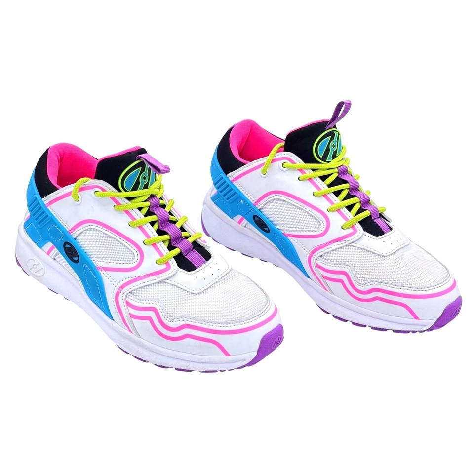 Kids Heelys Wheeled Shoes White Pink Blue Yellow Logo Size Youth 5 Sneakers - Image 2 of 4