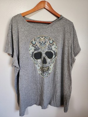Tagless Sugar Skull Graphic Tee Grey 3xl Day of the Dead Goth