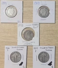 Lot of 5 Vintage Silver Quarters - Seated Liberty, Barber, Standing Liberty, Q50