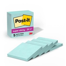 Post-it Super Sticky Notes, 5 Note Pads, 3 x 3 in., Small, Fresh Mint