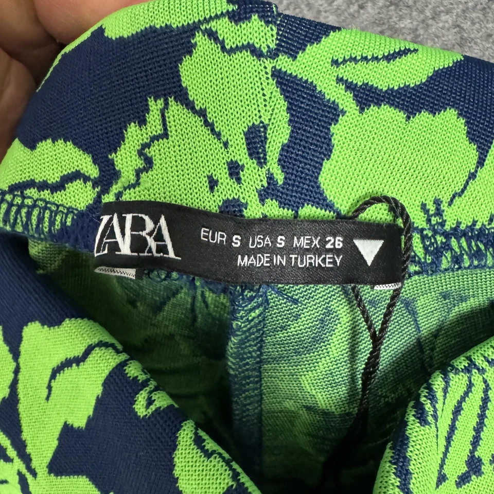 Pantalones Zara Para Mujer Azul Verde Neón Floral Elastizados Pull On Leggings Pantalones, Pequeños Foto 2 de 4