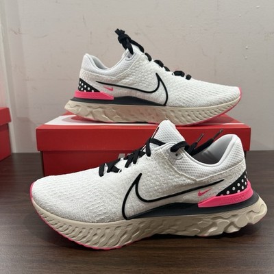 Size 9.5 Nike Men's React Infinity Run Flyknit 3 Shoes White/Pink DH5392-101