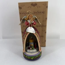 Jim Shore Silent Night Angel w/Nativity Scene Lighted Revolving Musical Figure